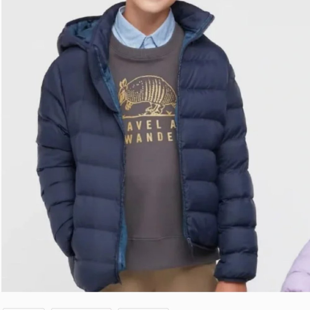 Navy Blue Hooded Puffer Jacket (Size 12)